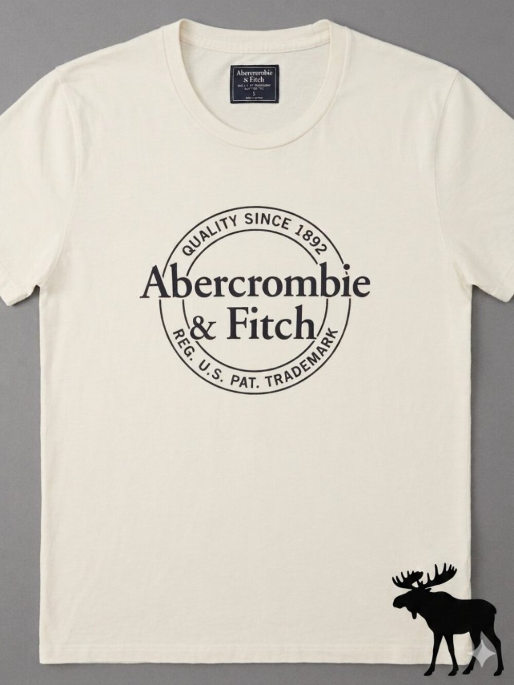 Abercrombie & Fitch Heritage Seal Graphic T-Shirt - Cream / Off-White Size Small